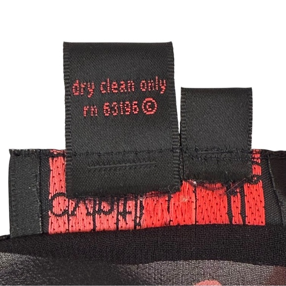 Cynthia Howie Sheer Black & Coral 100% Silk Floral Tie‑Front Crop Wrap - Picture 3 of 7